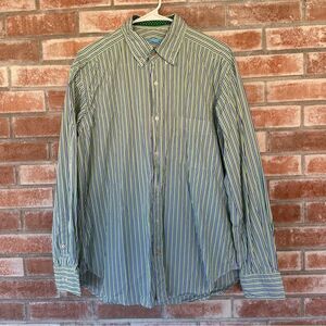 J. McLaughlin Button Down Dress Shirt Men’s Large Blue Green Stripes